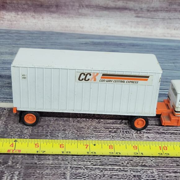 Vintage Tonkin CCX Ford areo semi and pup trailer die-cast white/orange - Picture 9 of 13